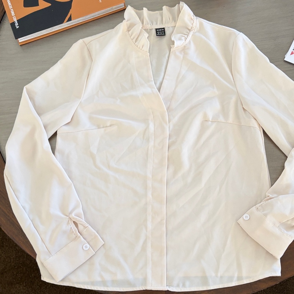 SHEIN Ruffle Collar Faux Button Down Women’s Blouse US Sz 2 or XS